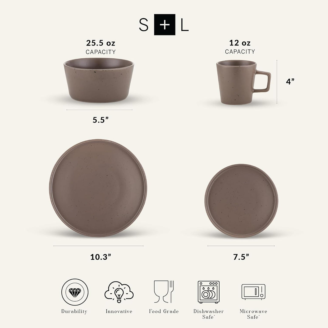 Stone Lain Celina Stoneware 16pc Dinnerware Set, Service for 4, Brown (Open Box)