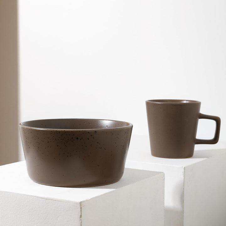 Stone Lain Celina Stoneware 16 Piece Dinnerware Set, Service for 4, Brown Matte