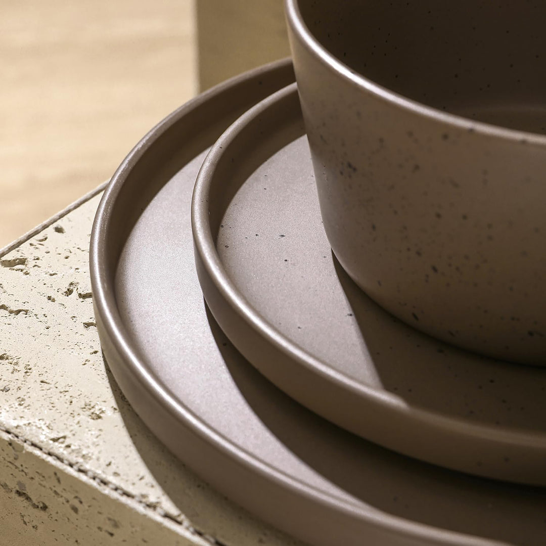 Stone Lain Celina Stoneware 16 Piece Dinnerware Set, Service for 4, Brown Matte
