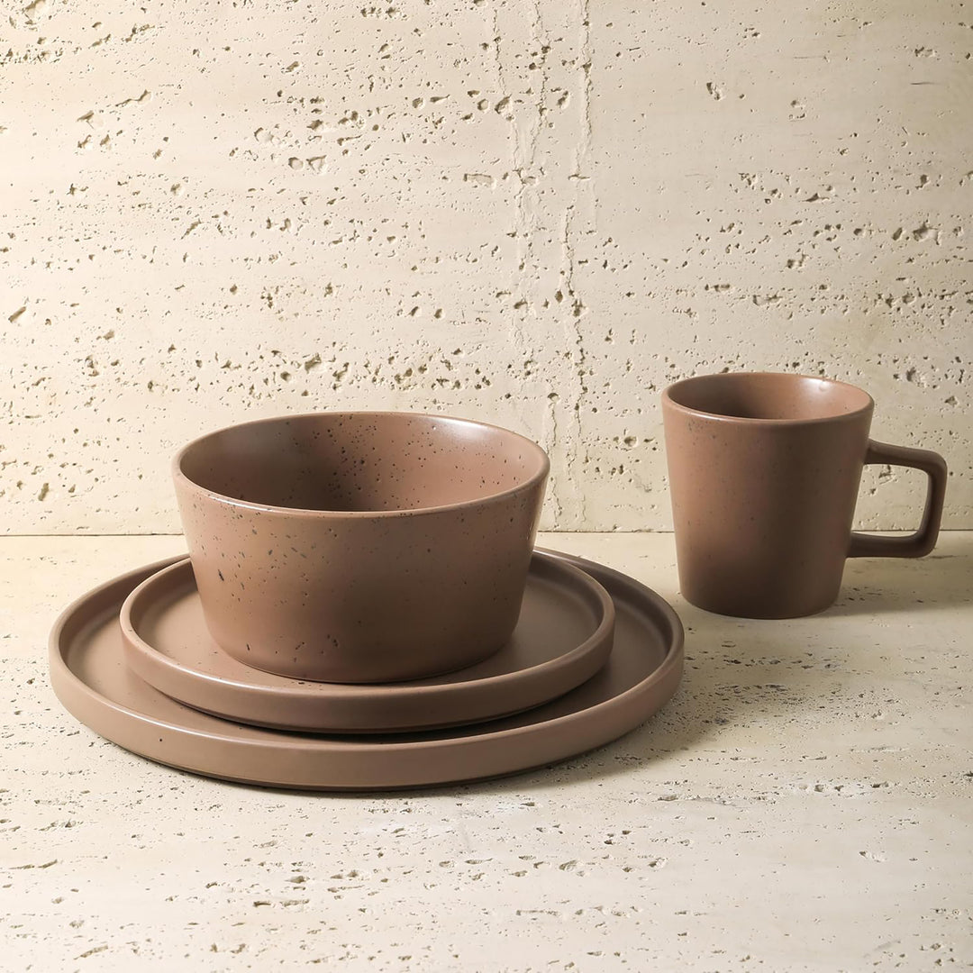 Stone Lain Celina Stoneware 16 Piece Dinnerware Set, Service for 4, Brown Matte