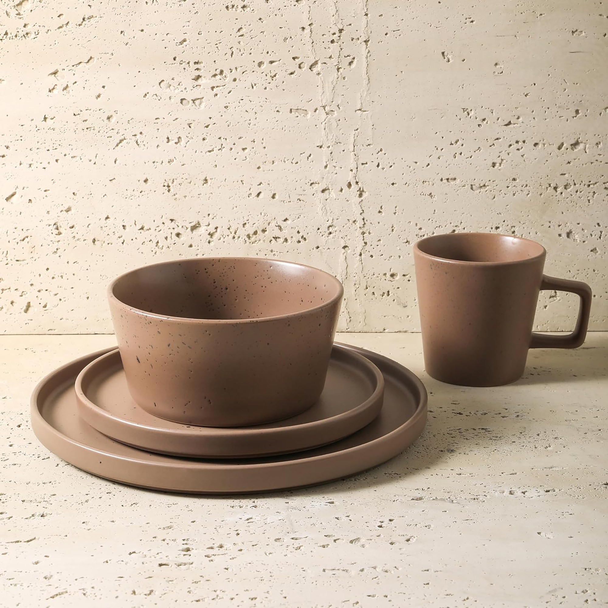 Stone Lain Celina Stoneware 16 Piece Dinnerware Set, Service for 4, Brown Matte - VMInnovations