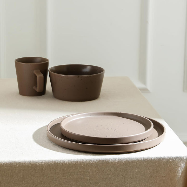 Stone Lain Celina Stoneware 16 Piece Dinnerware Set, Service for 4, Brown Matte