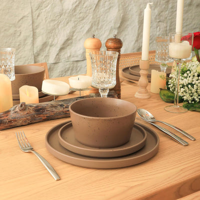 Stone Lain Celina Stoneware 16 Piece Dinnerware Set, Service for 4, Brown Matte - VMInnovations