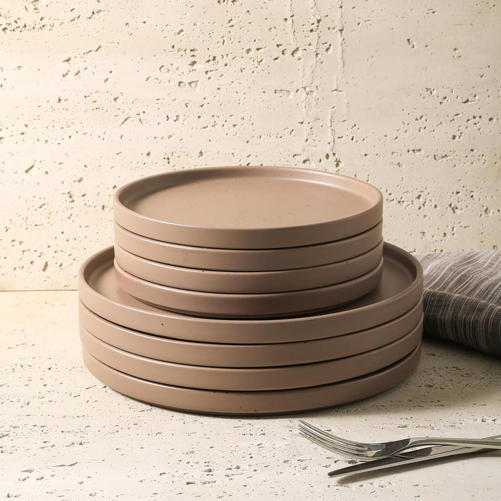 Stone Lain Celina Stoneware 16 Piece Dinnerware Set, Service for 4, Brown Matte