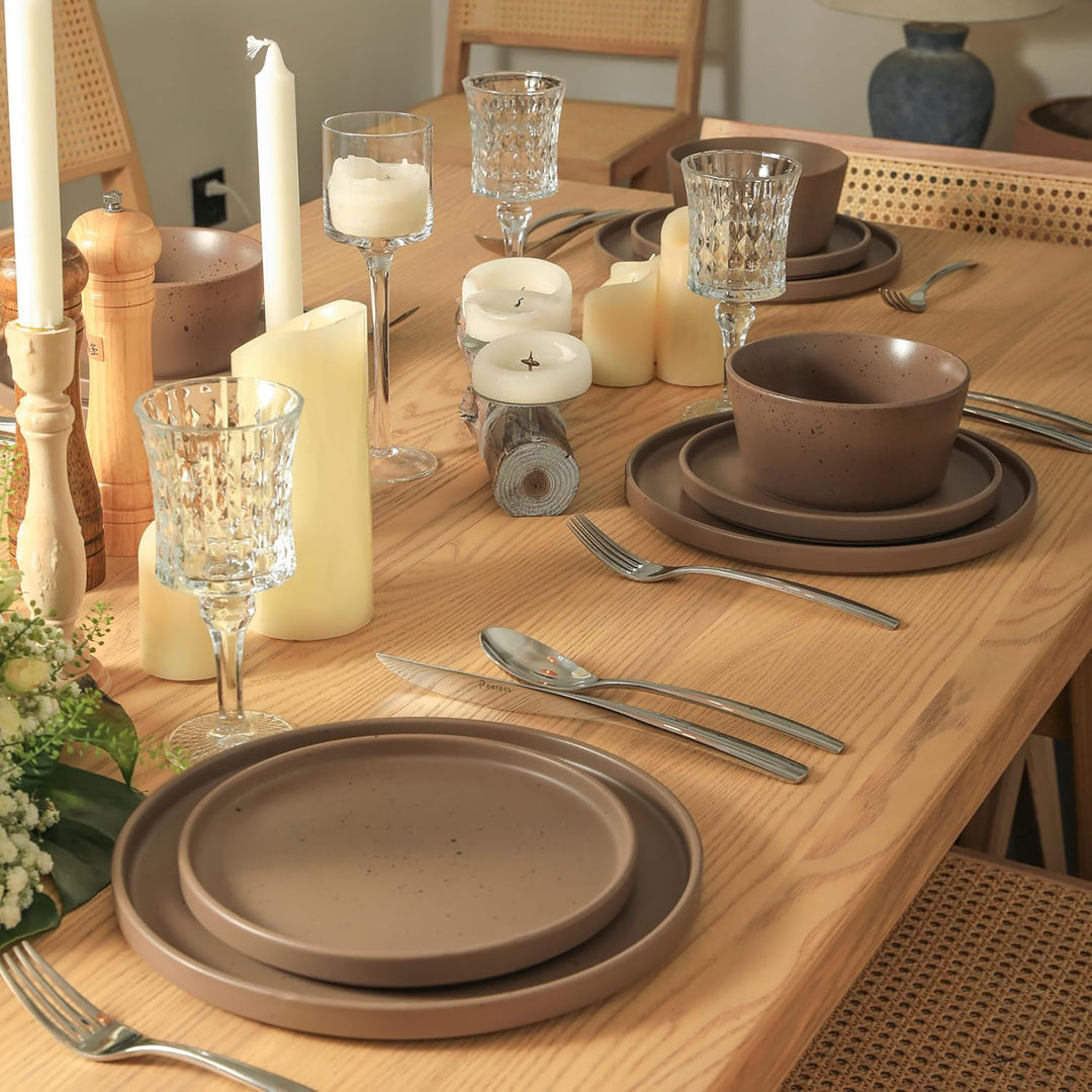 Stone Lain Celina Stoneware 16 Piece Dinnerware Set, Service for 4, Brown Matte