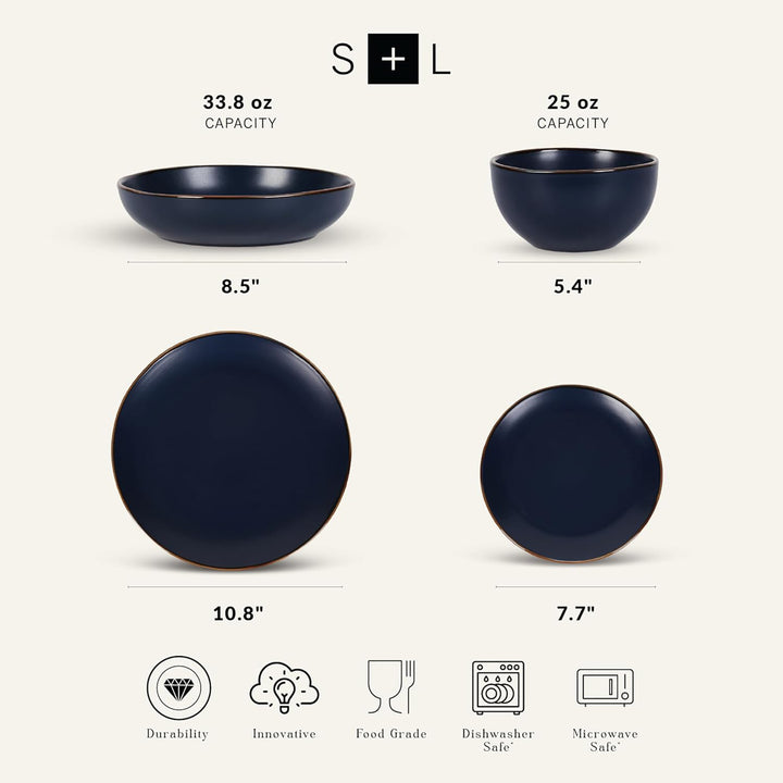 Stone Lain Brasa Modern Stoneware 32 Piece Dinnerware Set, Service for 8, Blue - VMInnovations