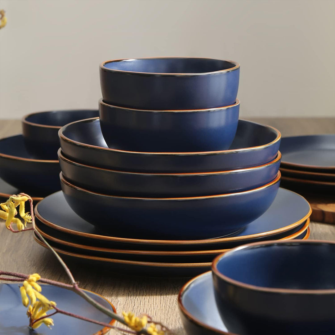 Stone Lain Brasa Modern Stoneware 16 Piece Dinnerware Set, Service for 4, Blue