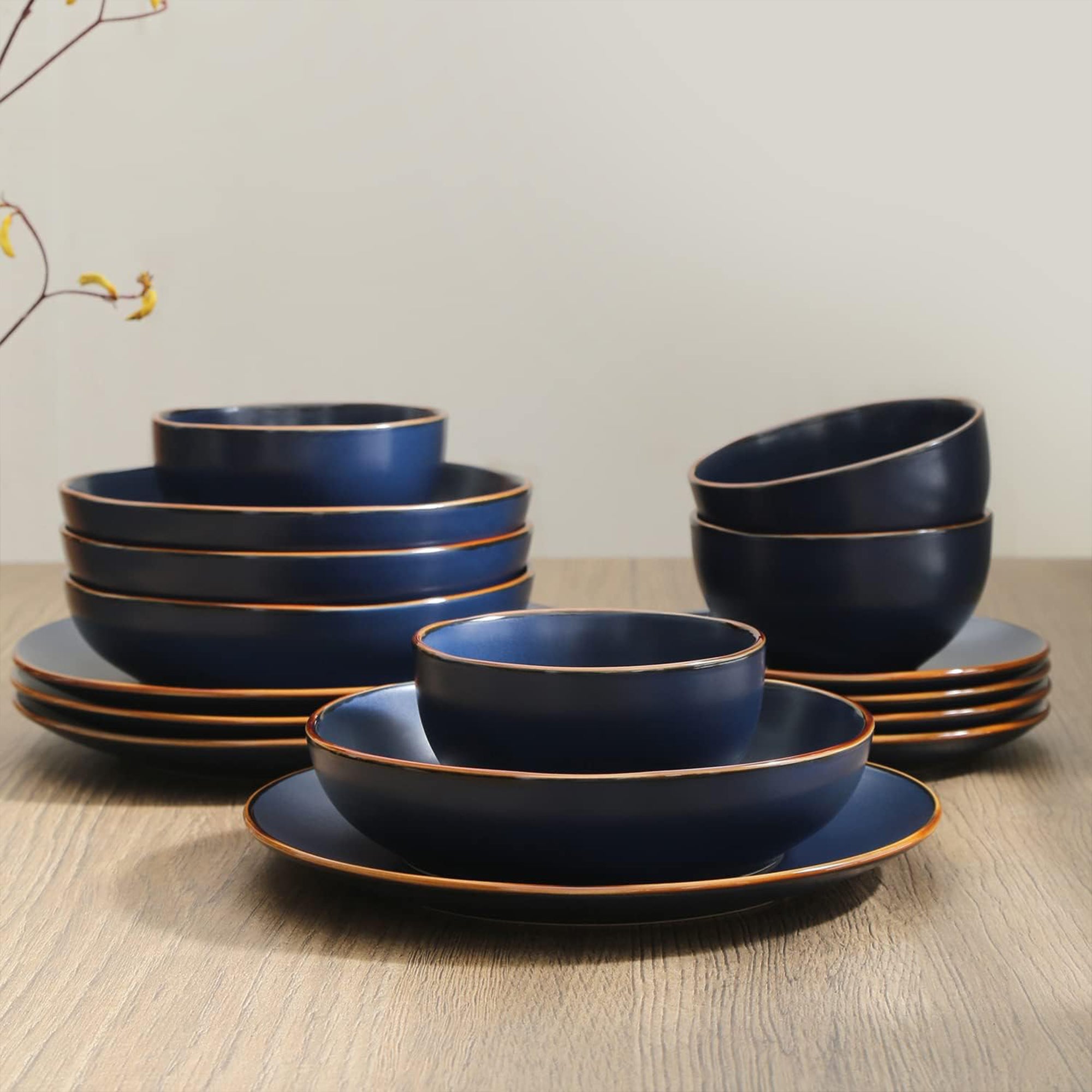 Stone Lain Brasa Modern Stoneware 16 Piece Dinnerware Set, Service for 4, Blue - VMInnovations