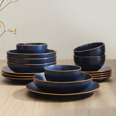 Stone Lain Brasa Modern Stoneware 16 Piece Dinnerware Set, Service for 4, Blue - VMInnovations