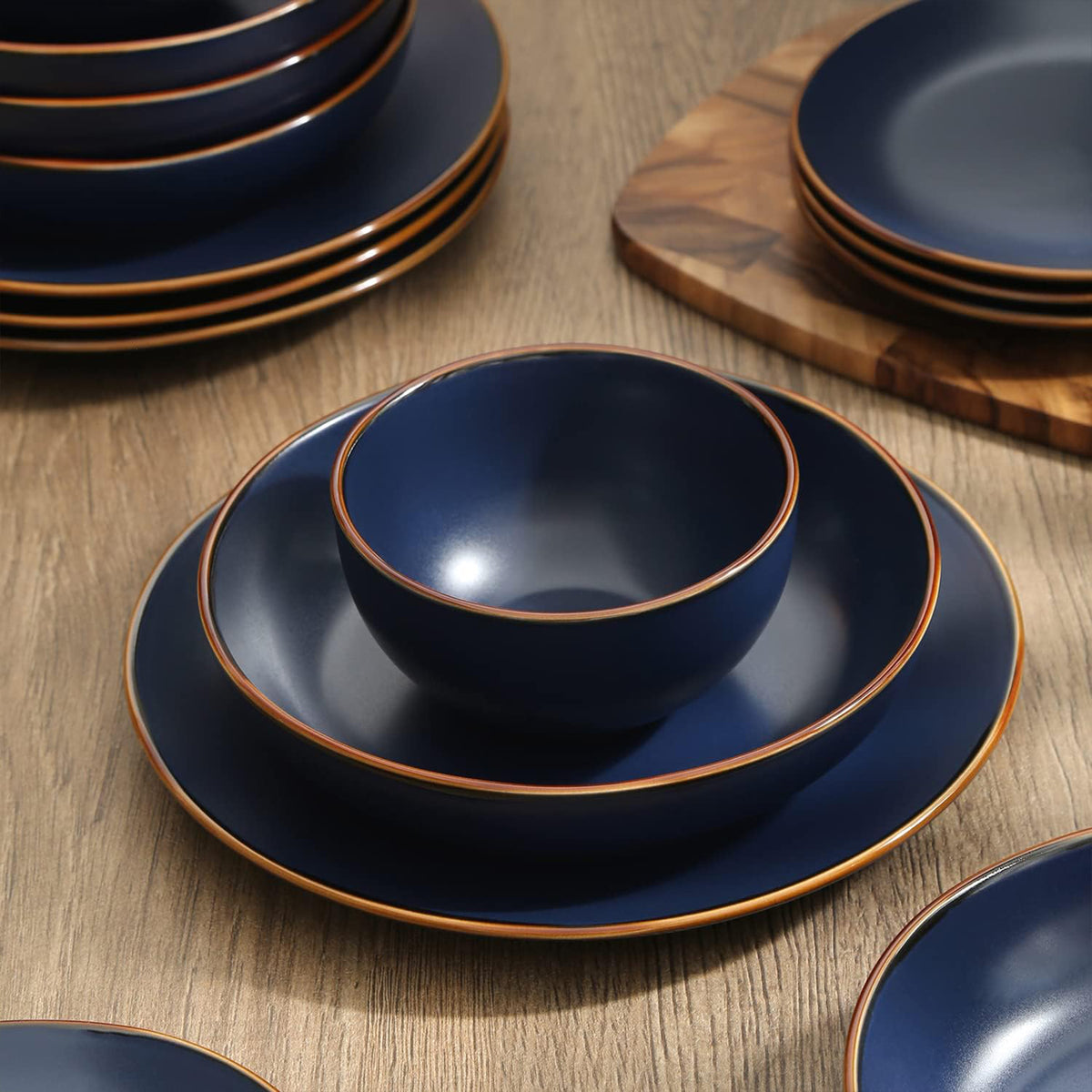 Stone Lain Brasa Modern Stoneware 32 Piece Dinnerware Set, Service for 8, Blue - VMInnovations