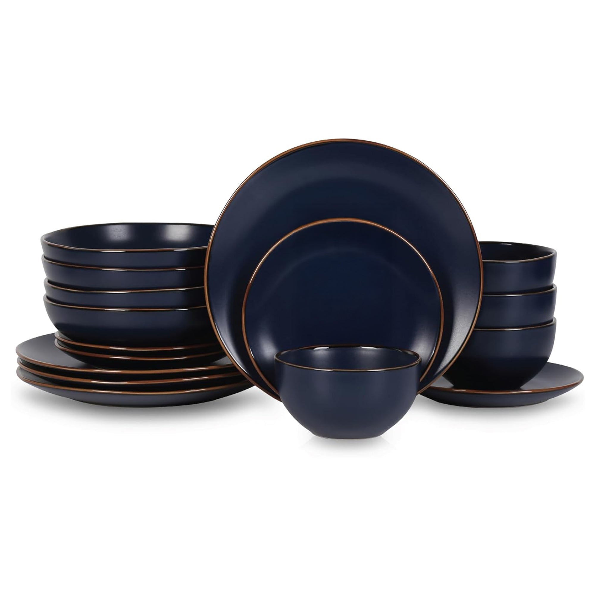 Stone Lain Brasa Modern Stoneware 16 Piece Dinnerware Set, Service for 4, Blue - VMInnovations