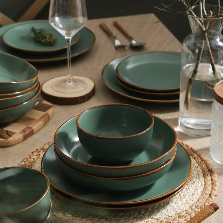 Stone Lain Brasa Modern Stoneware 16 Piece Dinnerware Set, Service for 4, Green