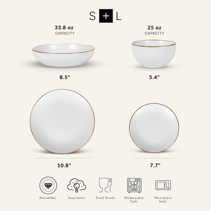 Stone Lain Brasa Modern Stoneware 32 Piece Dinnerware Set, Service for 8, White