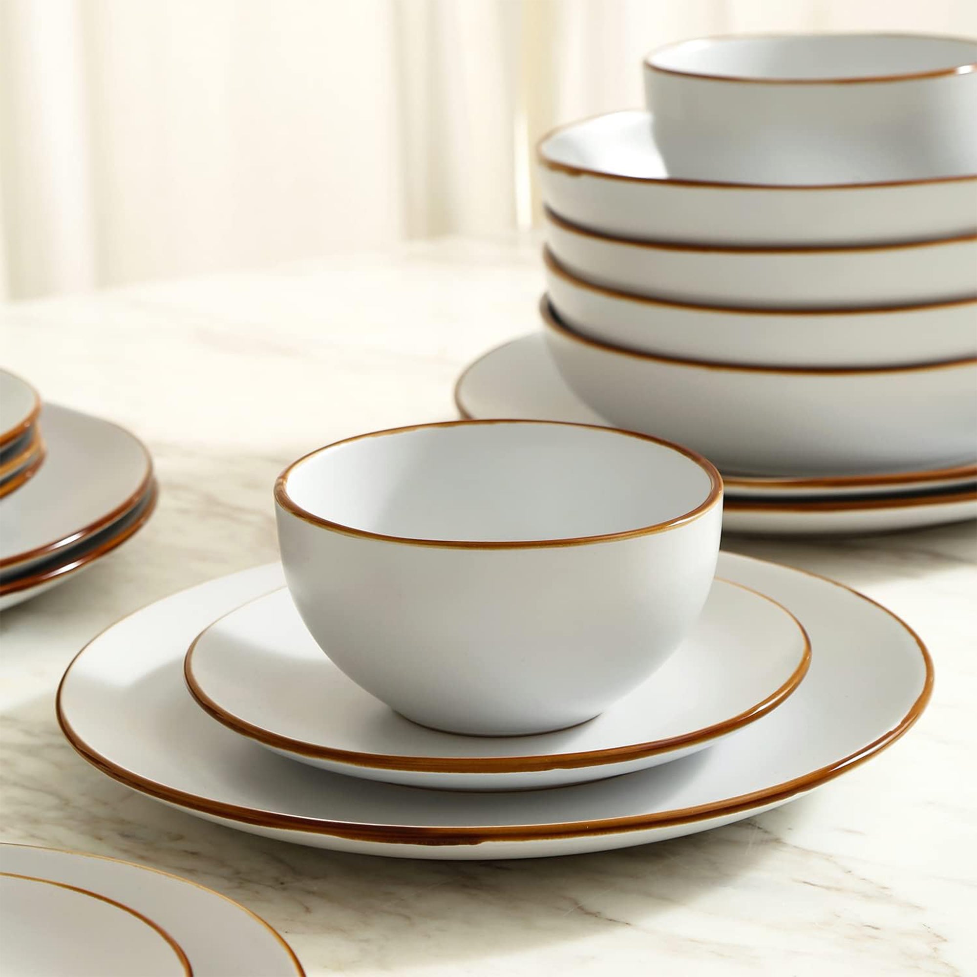Stone Lain Brasa Modern Stoneware 32 Piece Dinnerware Set, Service for 8, White - VMInnovations