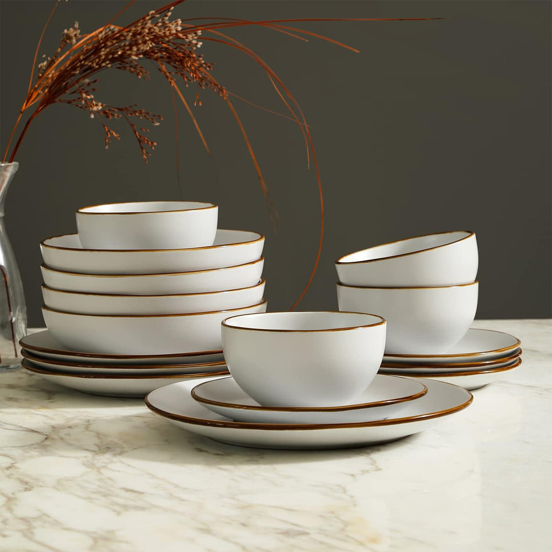Stone Lain Brasa Modern Stoneware 16 Piece Dinnerware Set, Service for 4, White