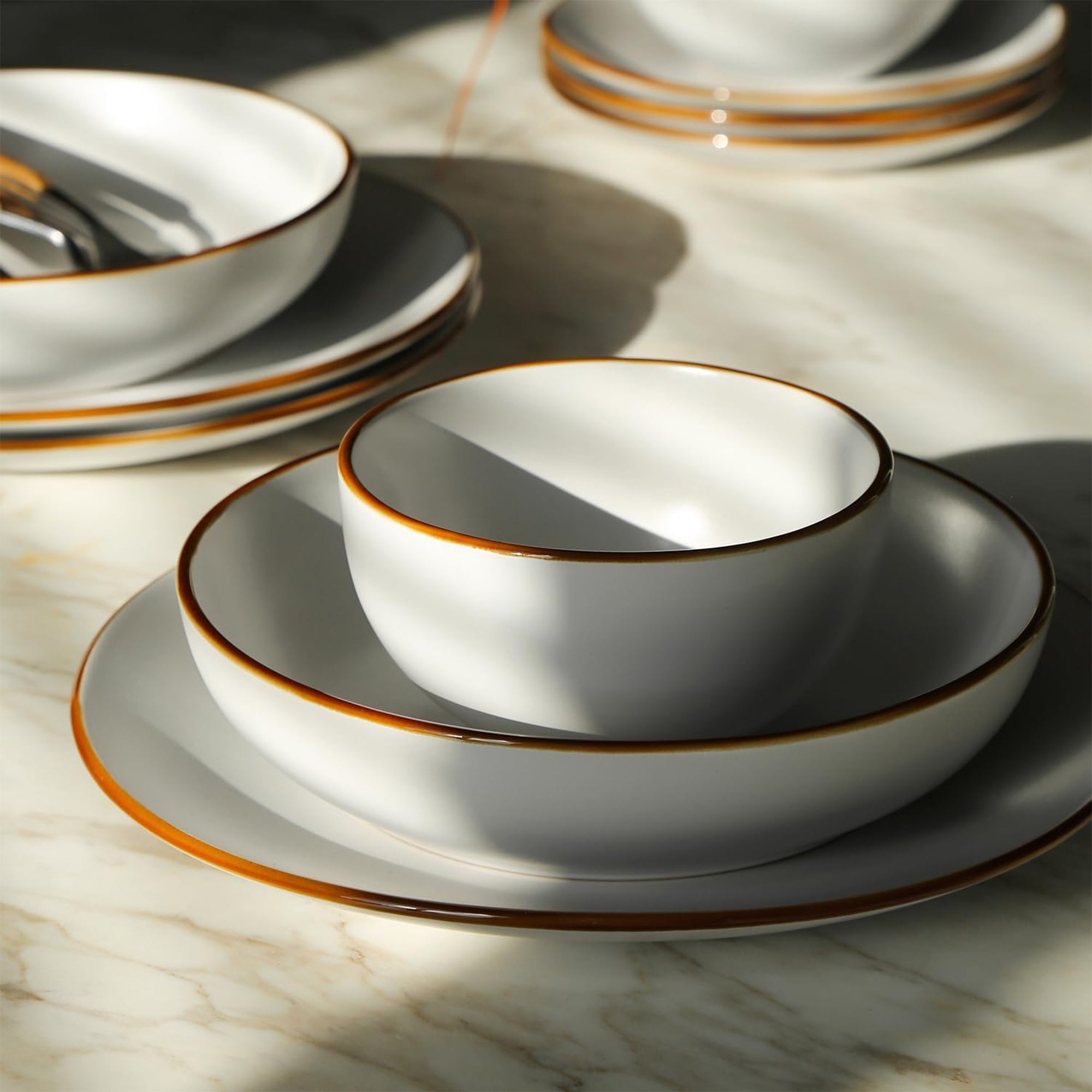 Stone Lain Brasa Modern Stoneware 16 Piece Dinnerware Set, Service for 4, White - VMInnovations