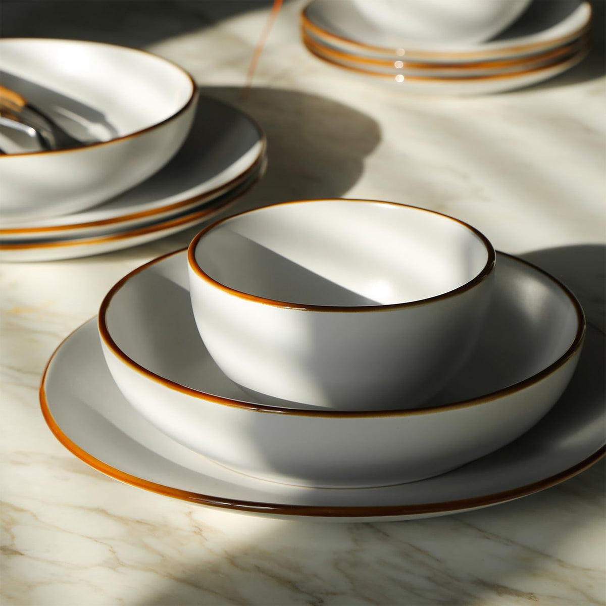 Stone Lain Brasa Modern Stoneware 32 Piece Dinnerware Set, Service for 8, White - VMInnovations