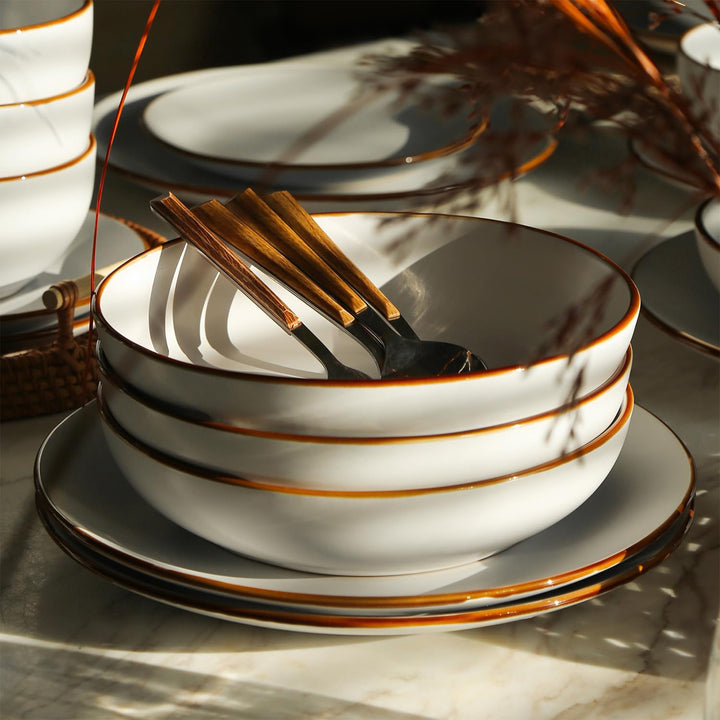 Stone Lain Brasa Modern Stoneware 16 Piece Dinnerware Set, Service for 4, White