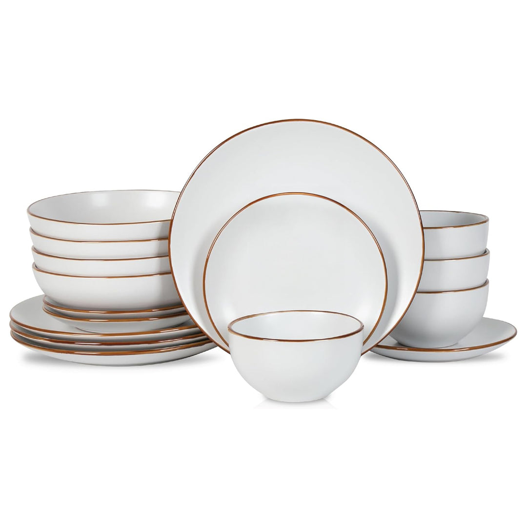 Stone Lain Brasa Modern Stoneware 16 Piece Dinnerware Set, Service for 4, White