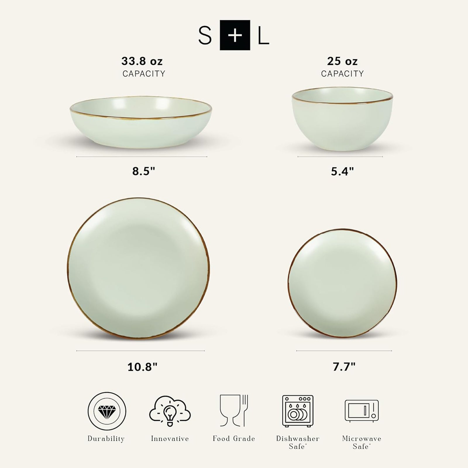 Stone Lain Brasa Modern Stoneware 16 Piece Dinnerware Set, Service for 4, Light Green - VMInnovations
