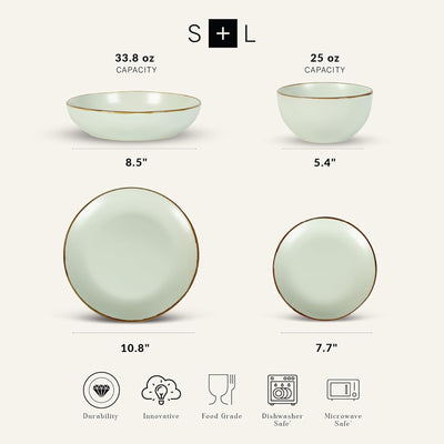 Stone Lain Stoneware 16pc Dinnerware Set, Service for 4, Light Green (Open Box) - VMInnovations