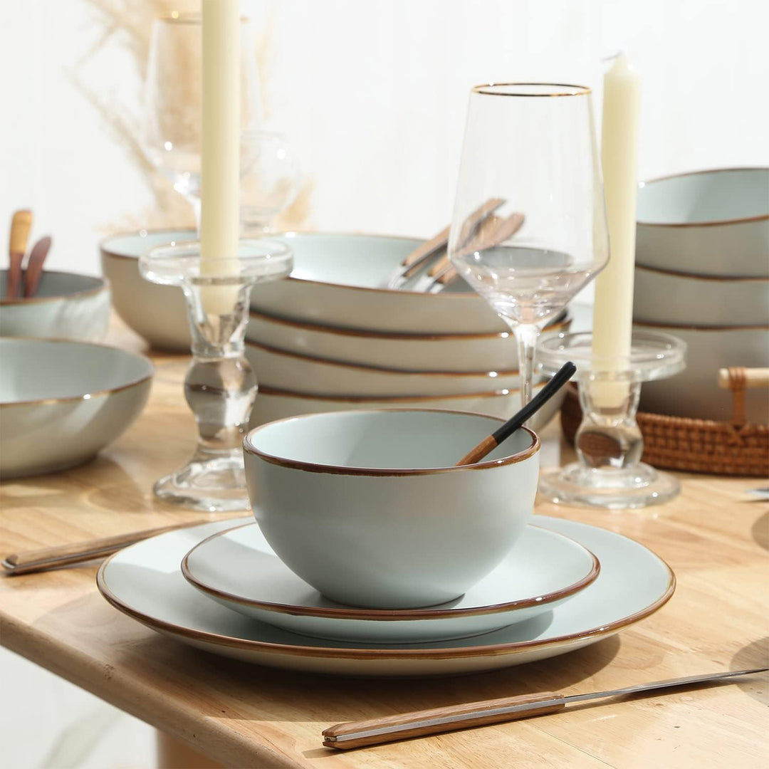 Stone Lain Brasa Modern Stoneware 16 Piece Dinnerware Set, Service for 4, Light Green