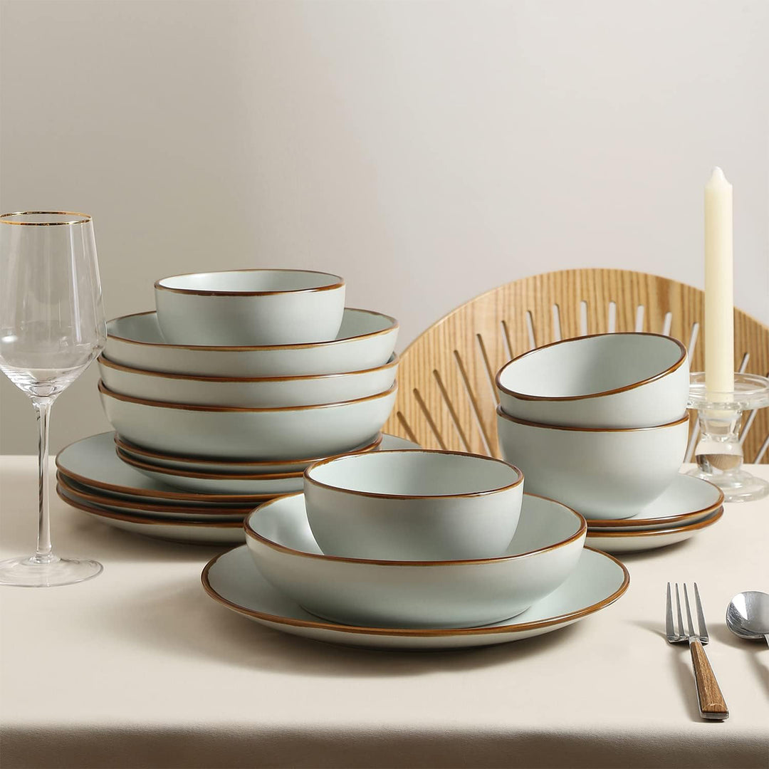 Stone Lain Brasa Modern Stoneware 16 Piece Dinnerware Set, Service for 4, Light Green