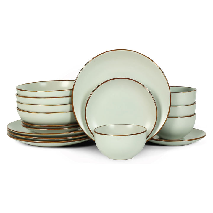 Stone Lain Brasa Modern Stoneware 16 Piece Dinnerware Set, Service for 4, Light Green