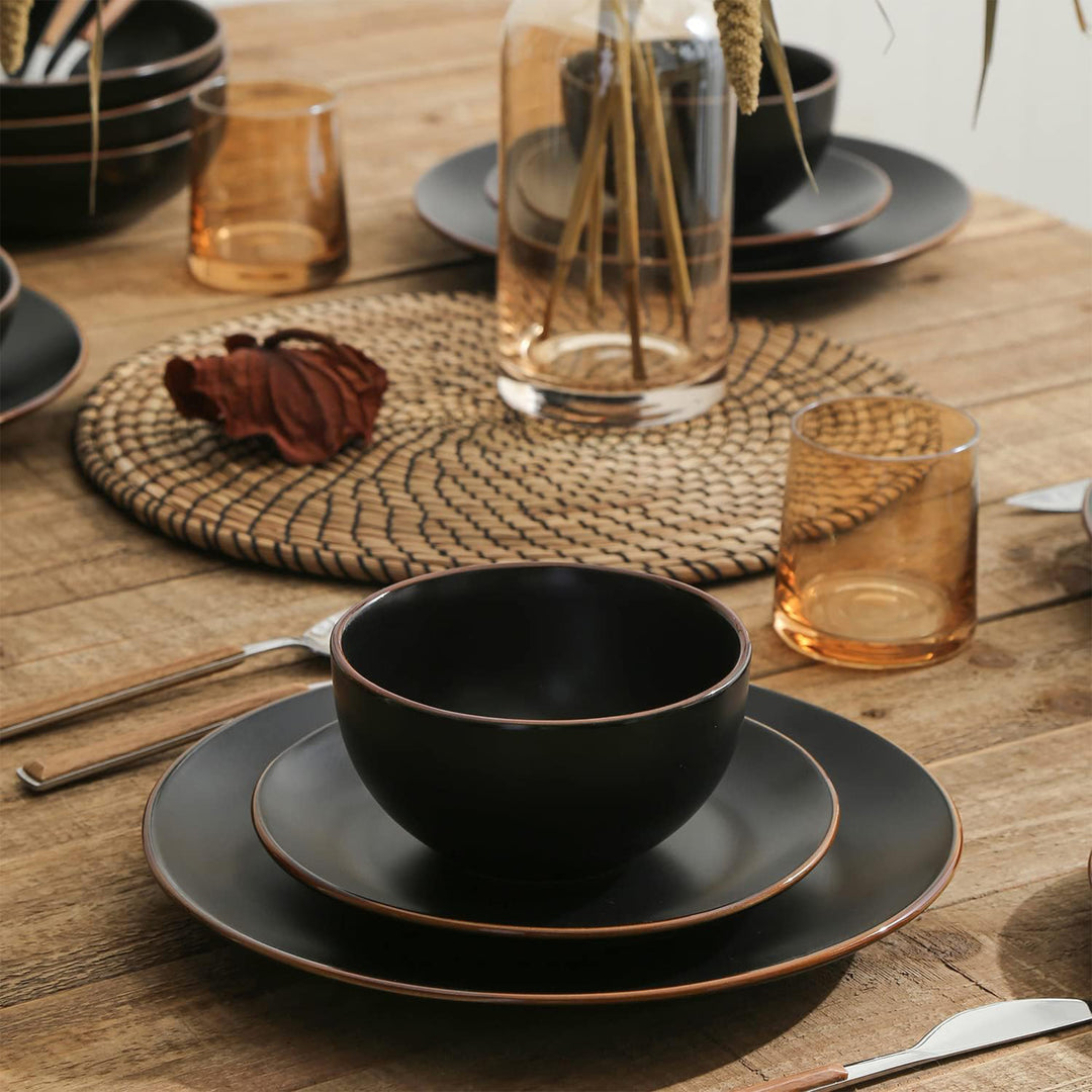 Stone Lain Brasa Modern Stoneware 16 Piece Dinnerware Set, Service for 4, Black