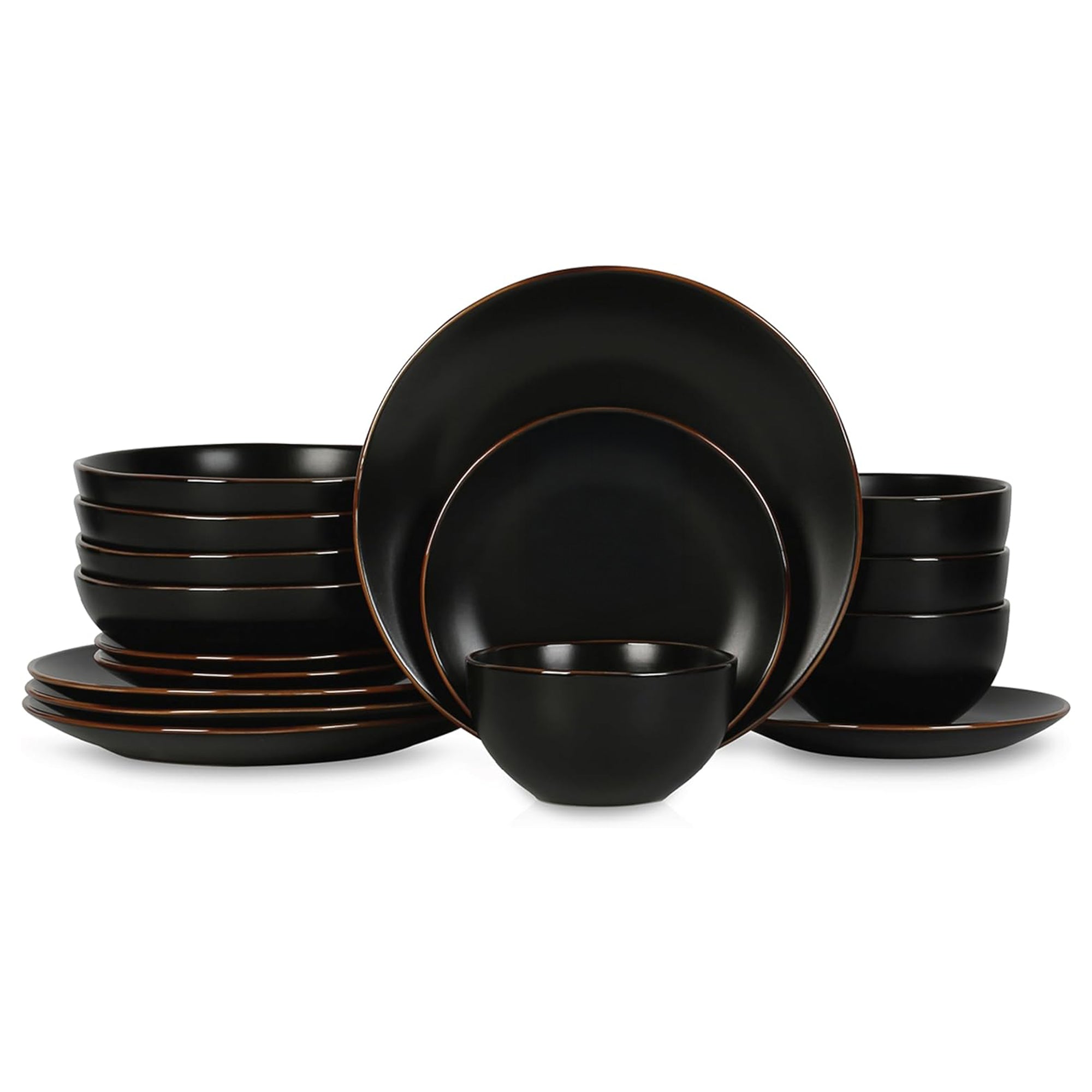 Stone Lain Brasa Modern Stoneware 16 Piece Dinnerware Set, Service for 4, Black - VMInnovations