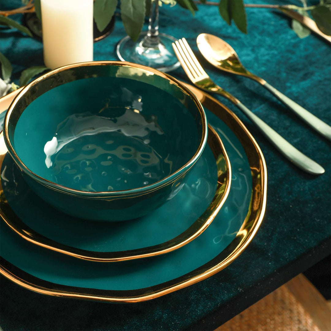 Stone Lain Florian Porcelain 16 Piece Dinnerware Set, Service for 4, Green
