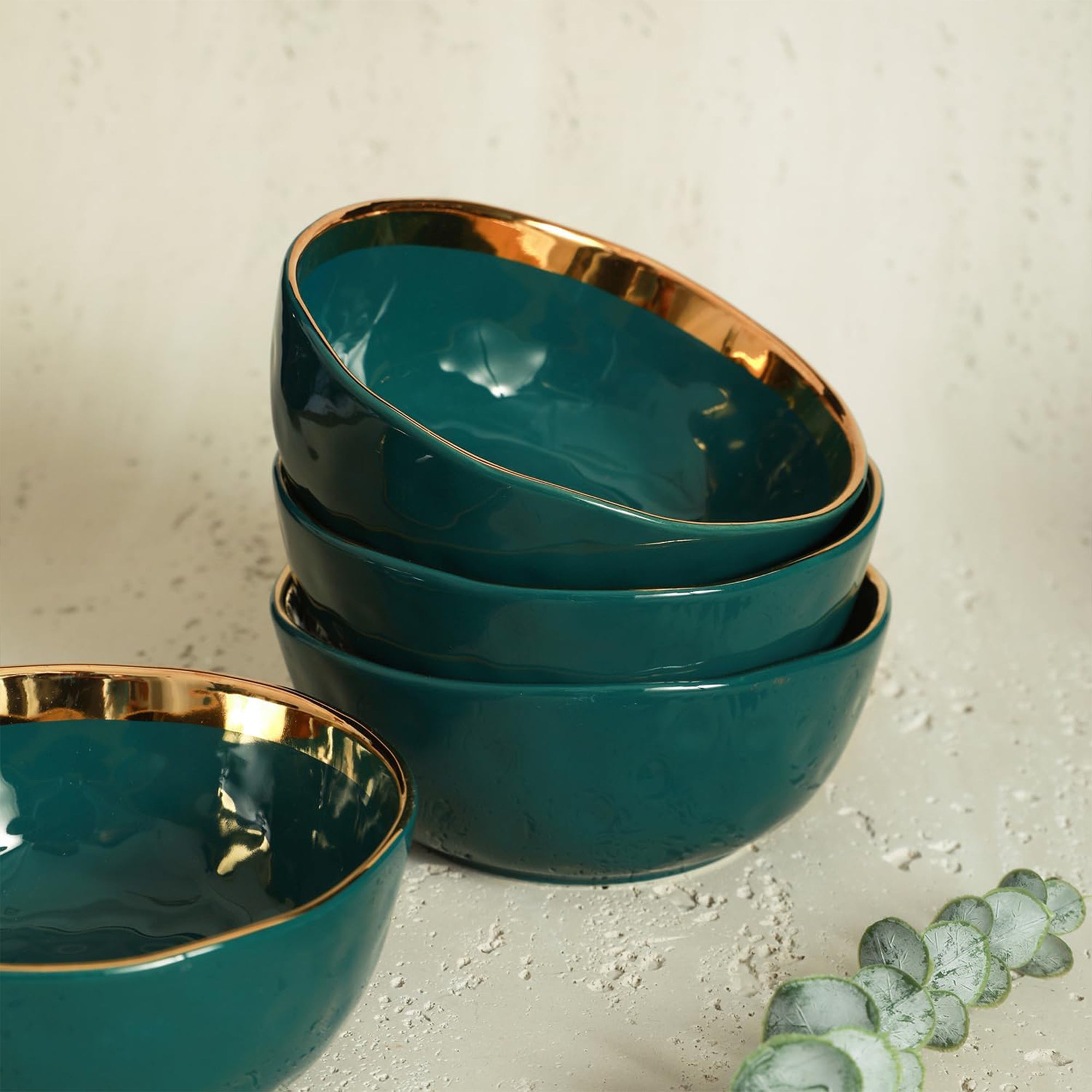 Stone Lain Florian Porcelain 16 Piece Dinnerware Set, Service for 4, Green - VMInnovations