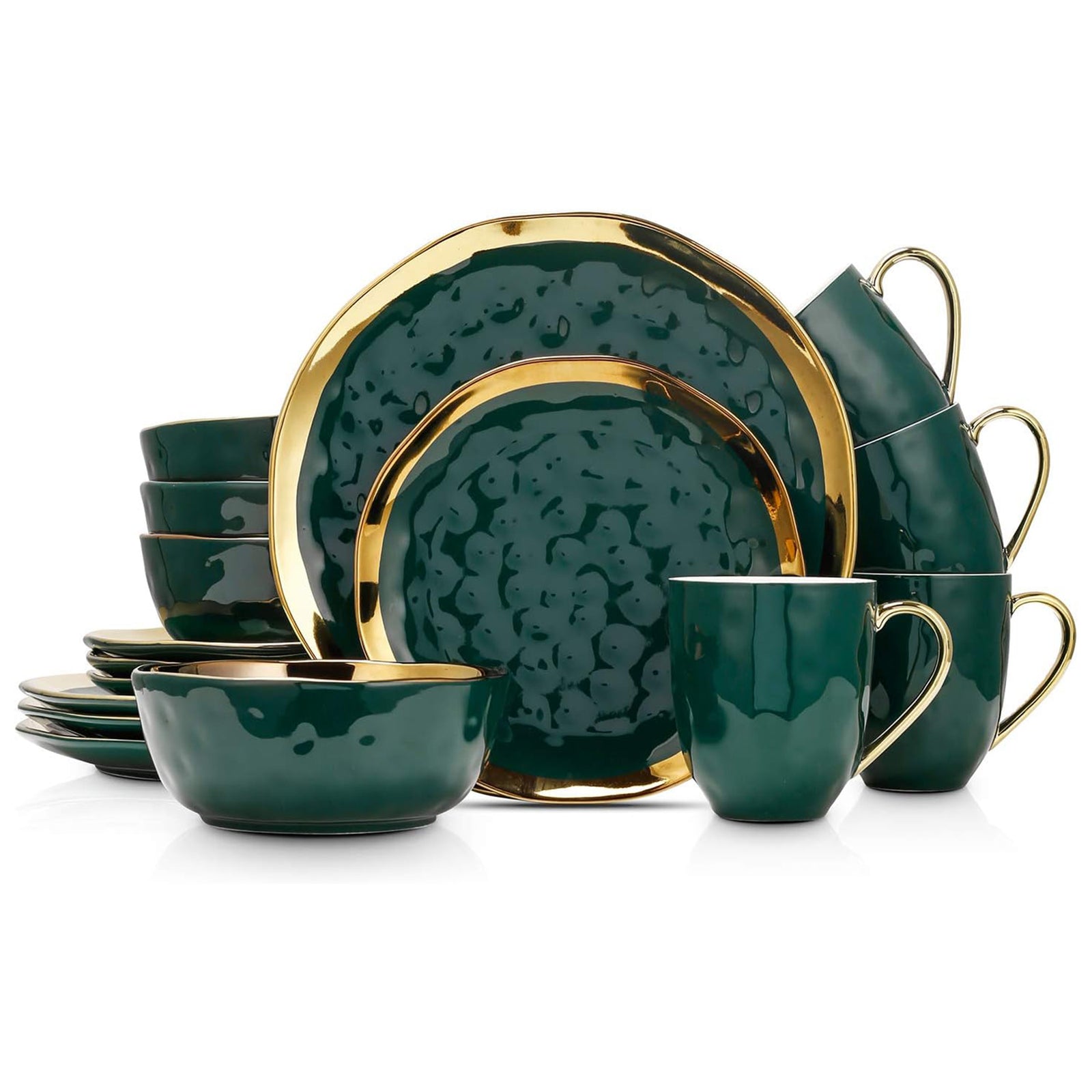 Stone Lain Florian Porcelain 16 Piece Dinnerware Set, Service for 4, Green - VMInnovations