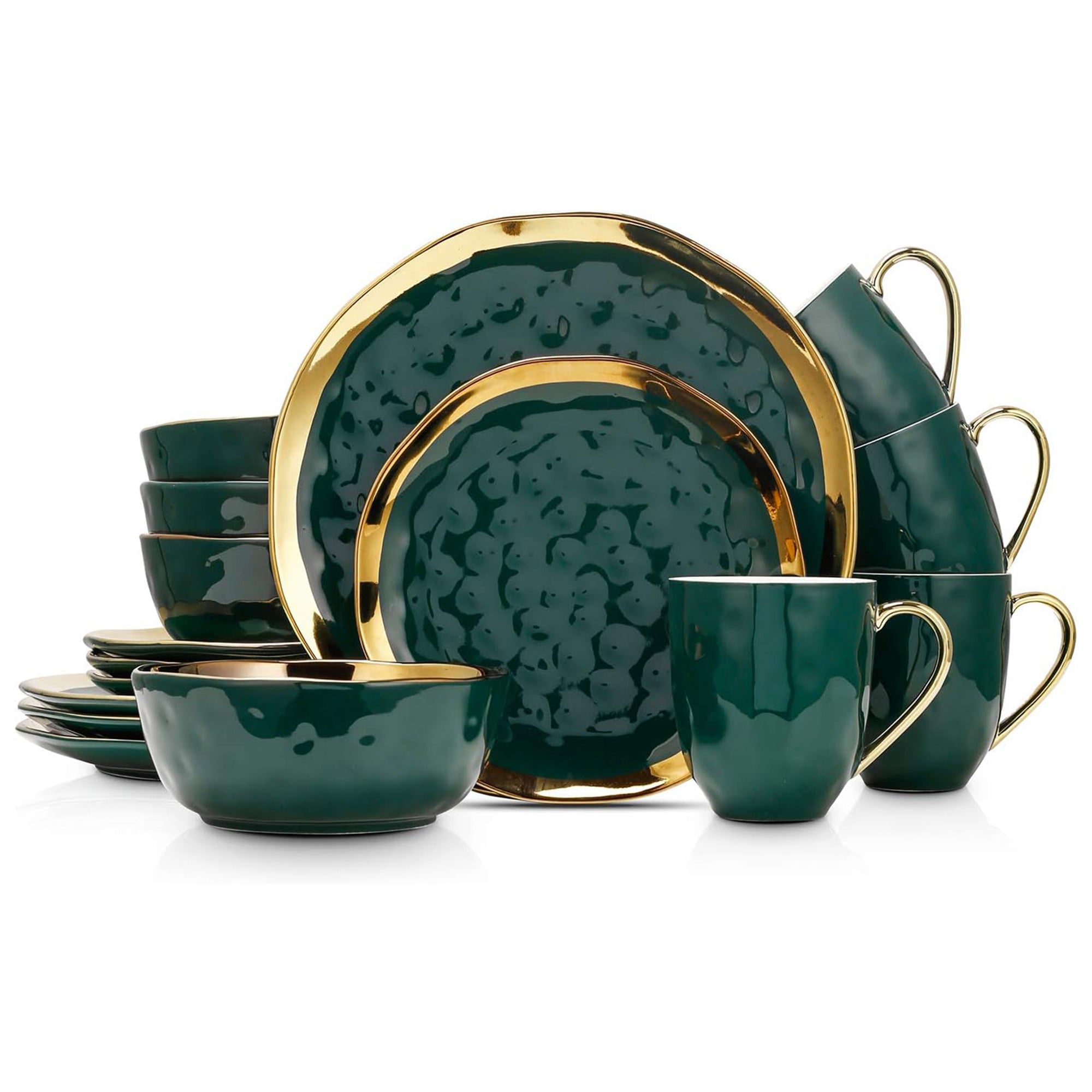 Stone Lain Florian Porcelain 16 Piece Dinnerware Set, Service for 4, Green - VMInnovations