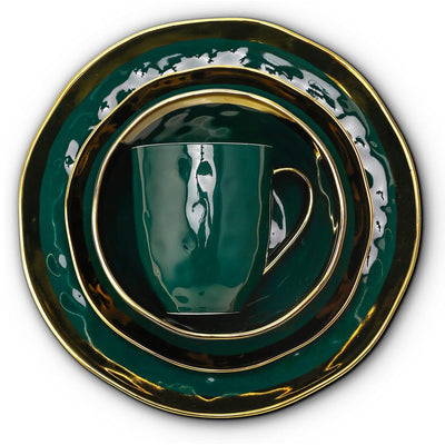 Stone Lain Florian Porcelain 16 Piece Dinnerware Set, Service for 4, Green - VMInnovations