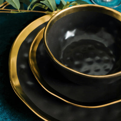 Stone Lain Florian Porcelain 16 Piece Dinnerware Set, Service for 4, Black - VMInnovations