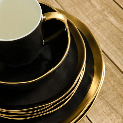 Stone Lain Florian Porcelain 16 Piece Dinnerware Set, Service for 4, Black - VMInnovations