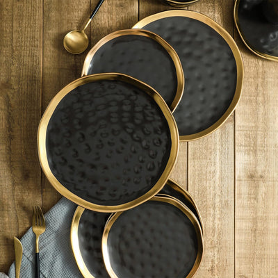 Stone Lain Florian Porcelain 16 Piece Dinnerware Set, Service for 4, Black - VMInnovations