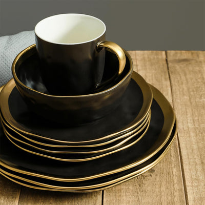 Stone Lain Florian Porcelain 16 Piece Dinnerware Set, Service for 4, Black - VMInnovations