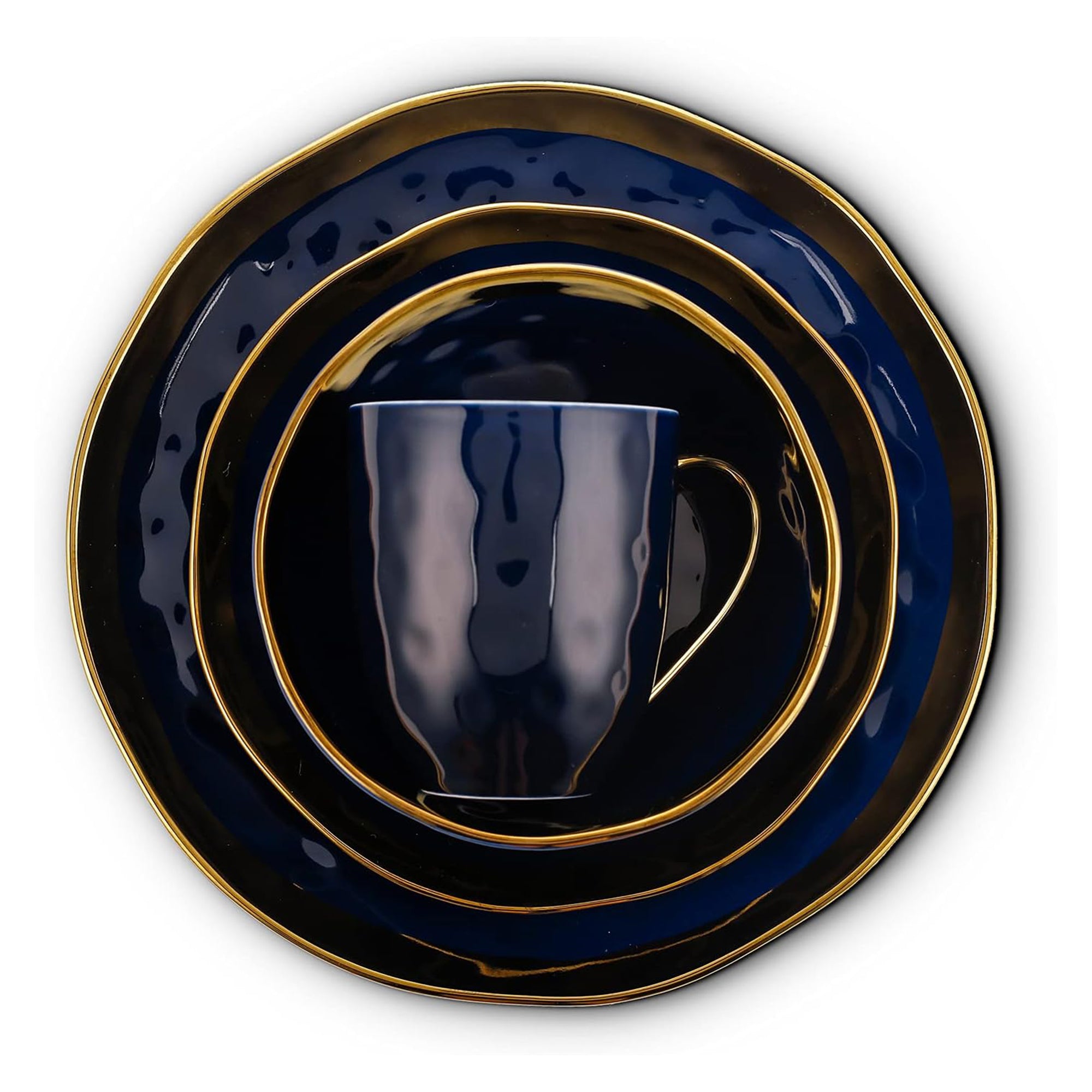 Stone Lain Florian Porcelain 16 Piece Dinnerware Set, Service for 4, Navy Blue - VMInnovations