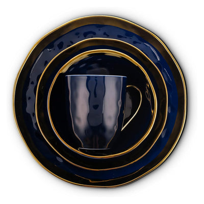 Stone Lain Florian Porcelain 16 Piece Dinnerware Set, Service for 4, Navy Blue - VMInnovations