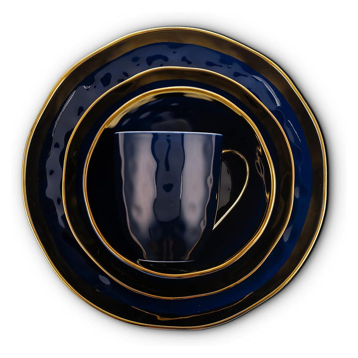 Stone Lain Florian Porcelain 16 Piece Dinnerware Set, Service for 4, Navy Blue