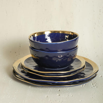 Stone Lain Florian Porcelain 16 Piece Dinnerware Set, Service for 4, Navy Blue - VMInnovations