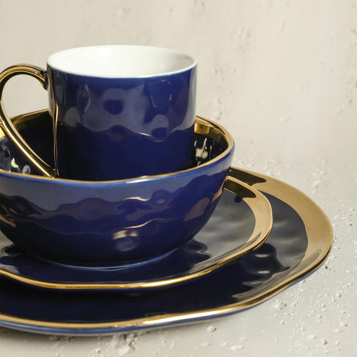 Stone Lain Florian Porcelain 16 Piece Dinnerware Set, Service for 4, Navy Blue