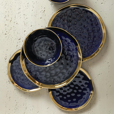 Stone Lain Florian Porcelain 16 Piece Dinnerware Set, Service for 4, Navy Blue - VMInnovations