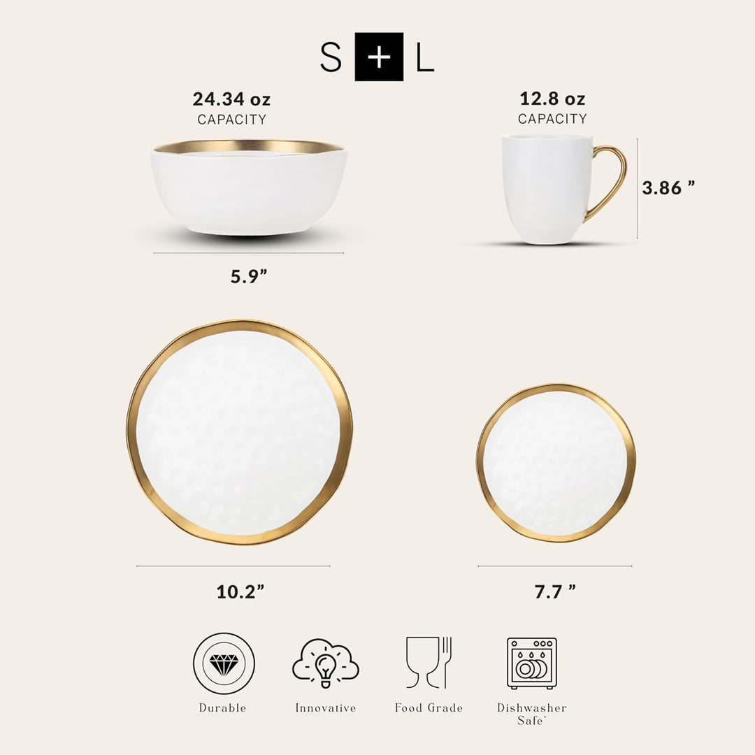 Stone Lain Florian Porcelain 16 Piece Dinnerware Set, Service for 4, White