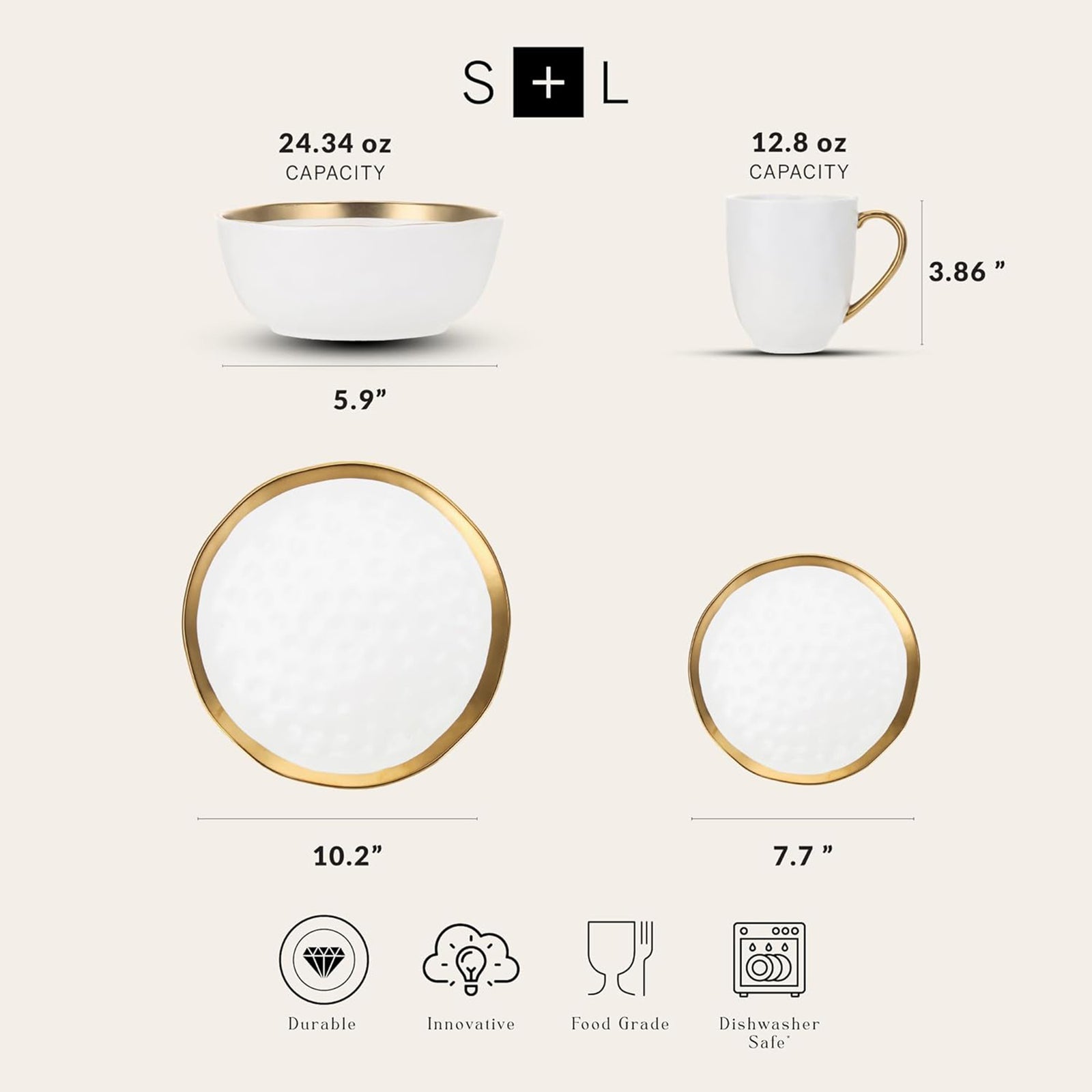Stone Lain Florian Porcelain 16 Piece Dinnerware Set, Service for 4, White - VMInnovations