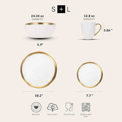 Stone Lain Florian Porcelain 16 Piece Dinnerware Set, Service for 4, White - VMInnovations