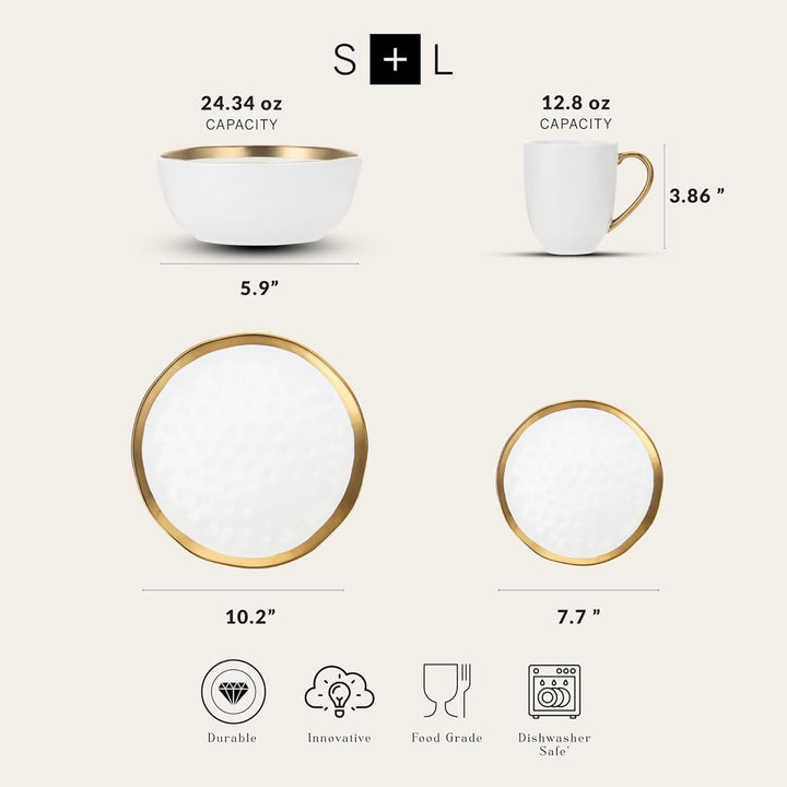 Stone Lain Florian Porcelain 16 Piece Dinnerware Set, Service for 4, White