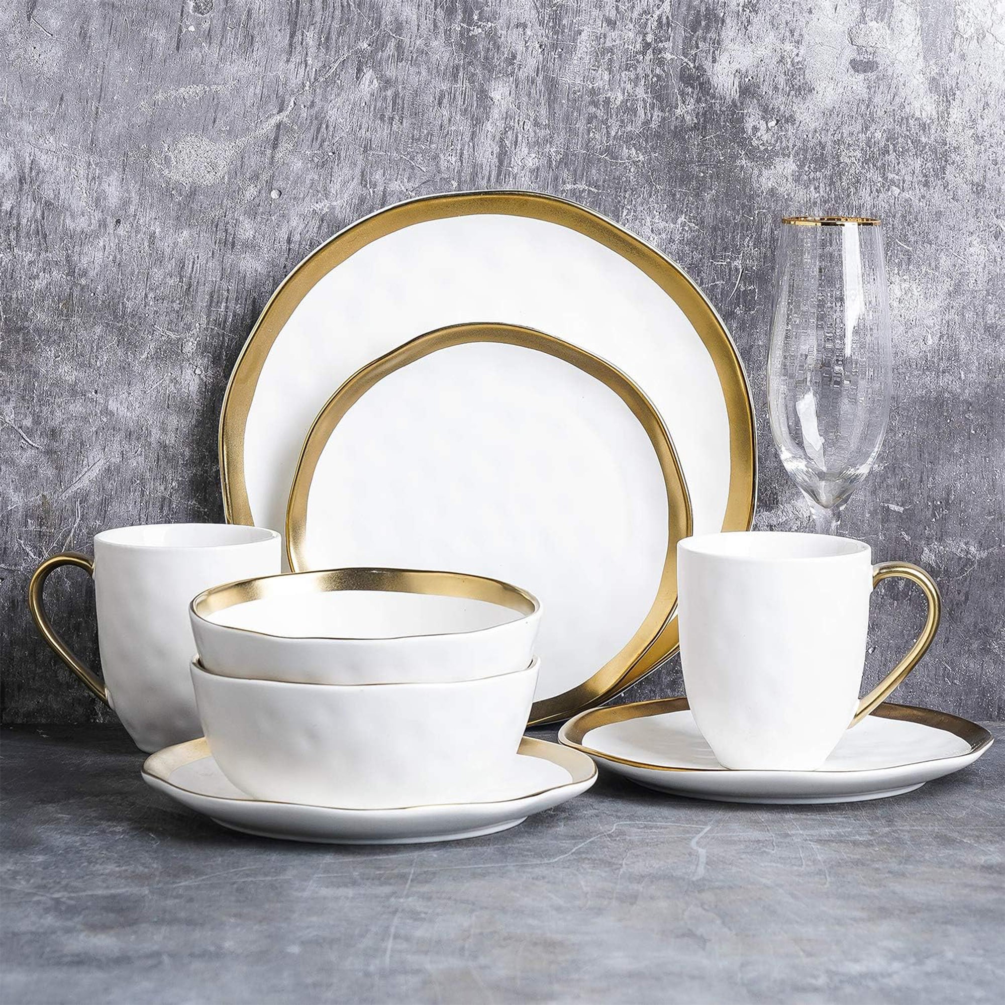 Stone Lain Florian Porcelain 16 Piece Dinnerware Set, Service for 4, White - VMInnovations